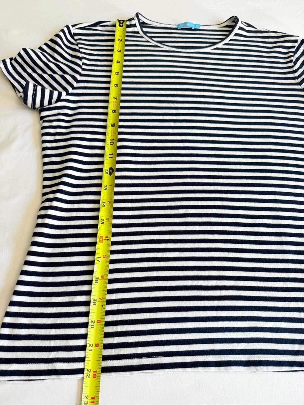 J. McLaughlin "Allie" Navy White Stripe Cotton Blend Nautical Short Sleeve Tee - Picture 15 of 15
